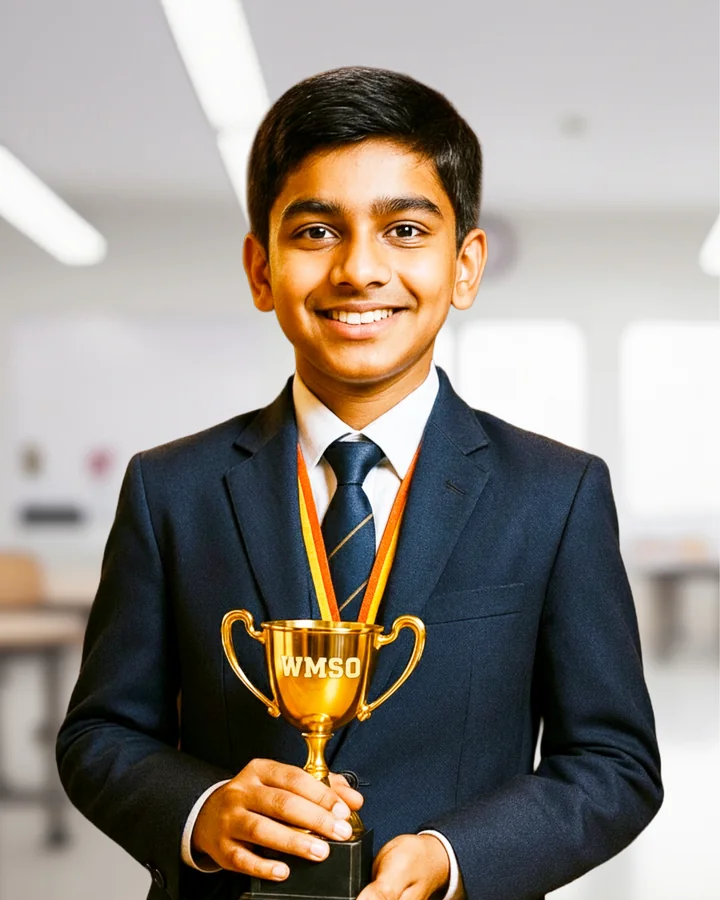 Student holding a trophy