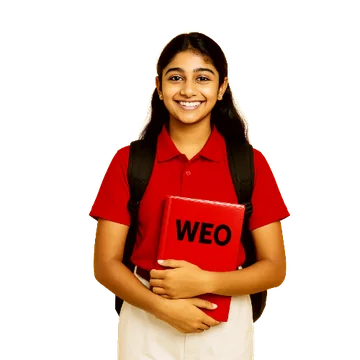 Student holding a WEO book